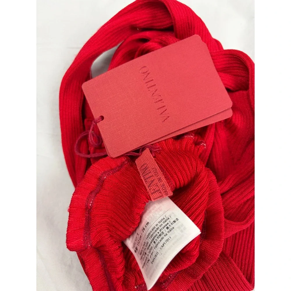 Valentino Red Ribbed Silk Tights Made in Italy MB3KI00E2Y2 Size S NEW